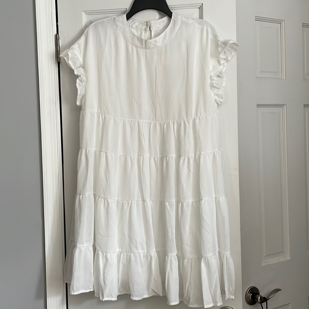 Joteisy Women's Babydoll Ruffle Mini Dress, Size Medium, White